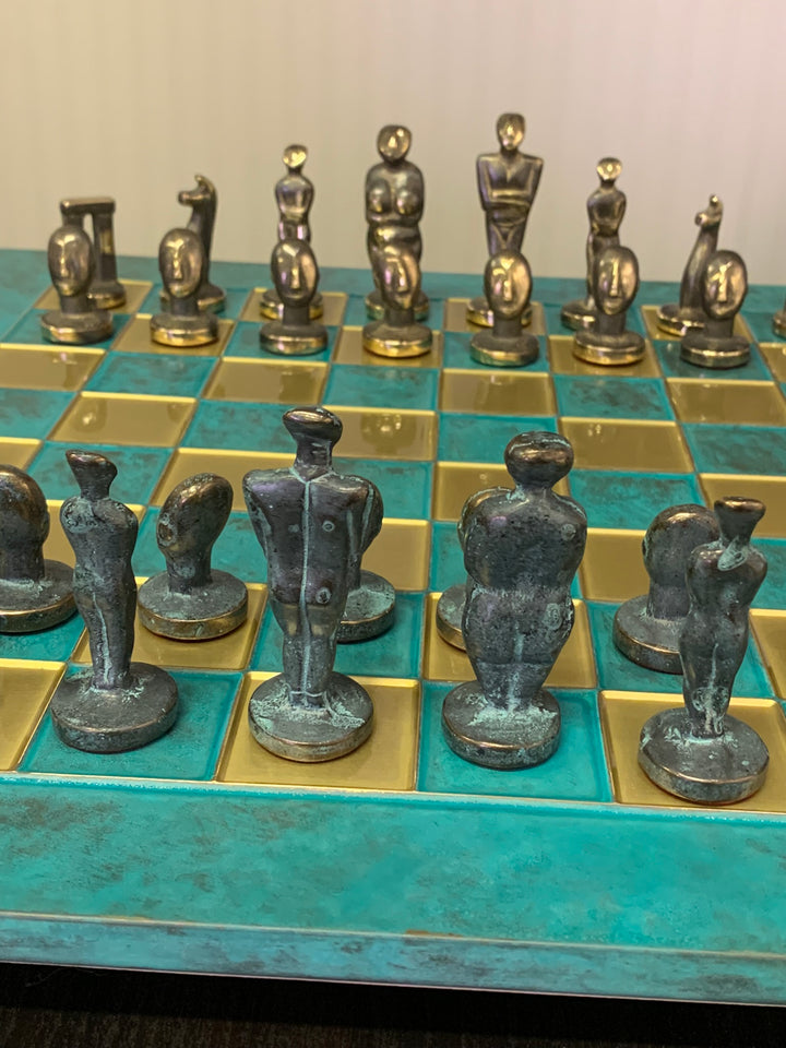 Large Chess Set, Cycladic Art Metal Chess Set