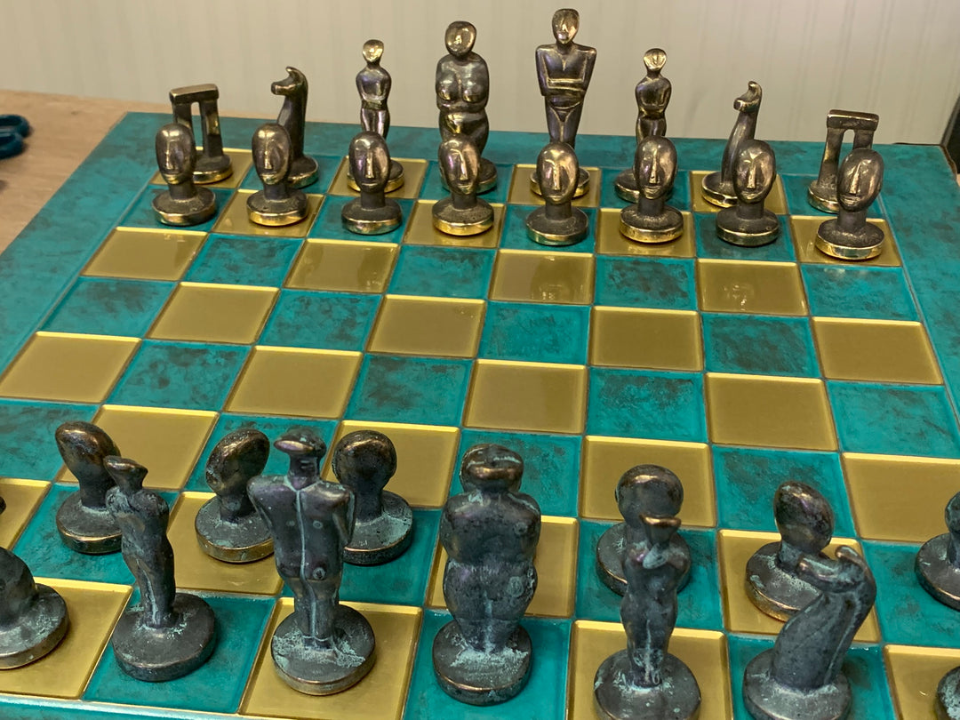 Large Chess Set, Cycladic Art Metal Chess Set