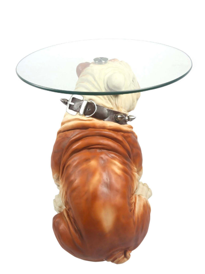 British bulldog glass top side table 