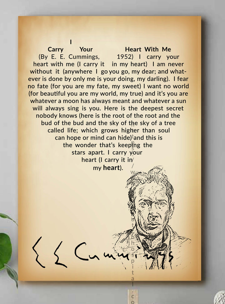 I Carry Your Heart With Me Poem,  E. E. Cummings, Canvas Wall Picture