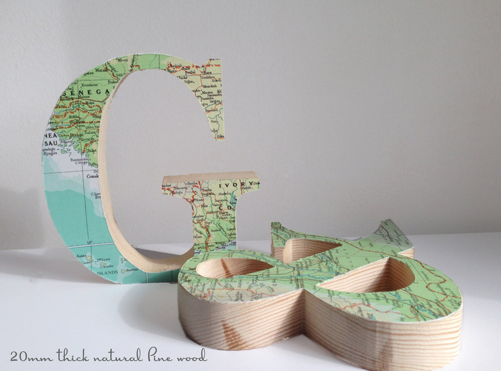 Map Covered Wooden Letters, Travel  Letters, Personalised Map Décor