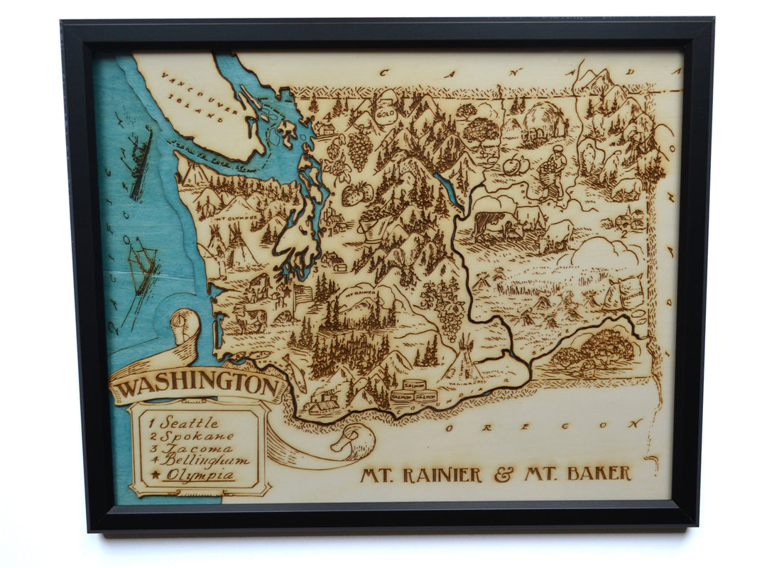 Personalized Wedding Map, Washington Topographic Wooden Map Chart