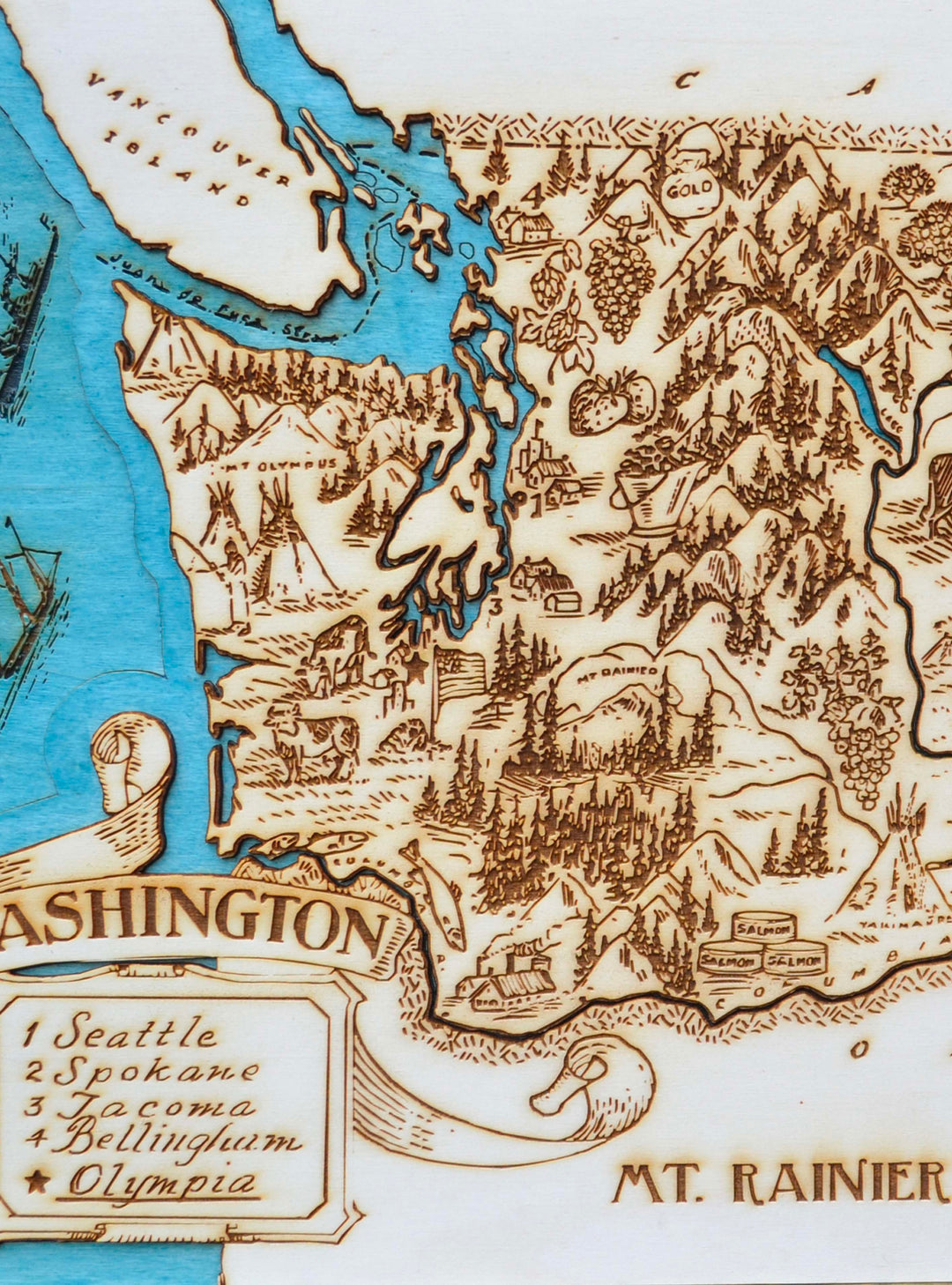 Personalized Wedding Map, Washington Topographic Wooden Map Chart