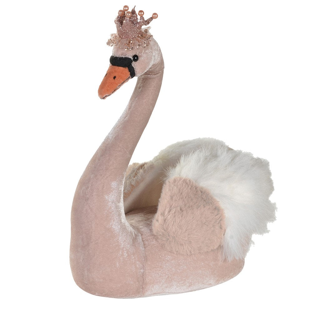 Furry Swan with Crown Decoration