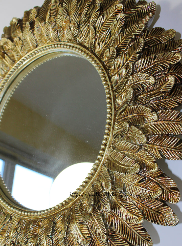 Layered Feathered Mirror – Sunflower Mirror –  Antique Gold Leaf Mirror – Decorative Bathroom Mirror