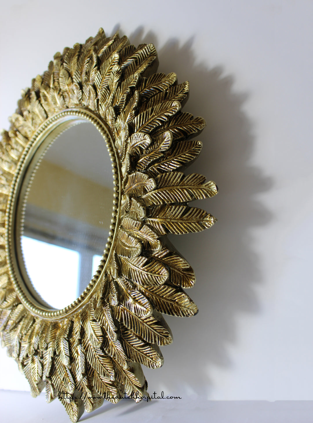 Layered Feathered Mirror – Sunflower Mirror –  Antique Gold Leaf Mirror – Decorative Bathroom Mirror