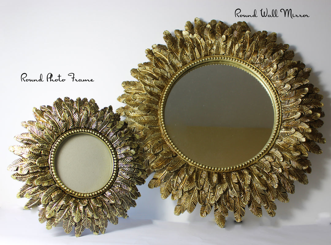 Layered Feathered Mirror – Sunflower Mirror –  Antique Gold Leaf Mirror – Decorative Bathroom Mirror