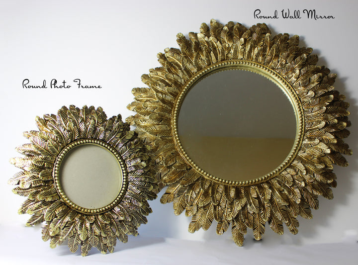 Layered Feathered Mirror – Sunflower Mirror –  Antique Gold Leaf Mirror – Decorative Bathroom Mirror