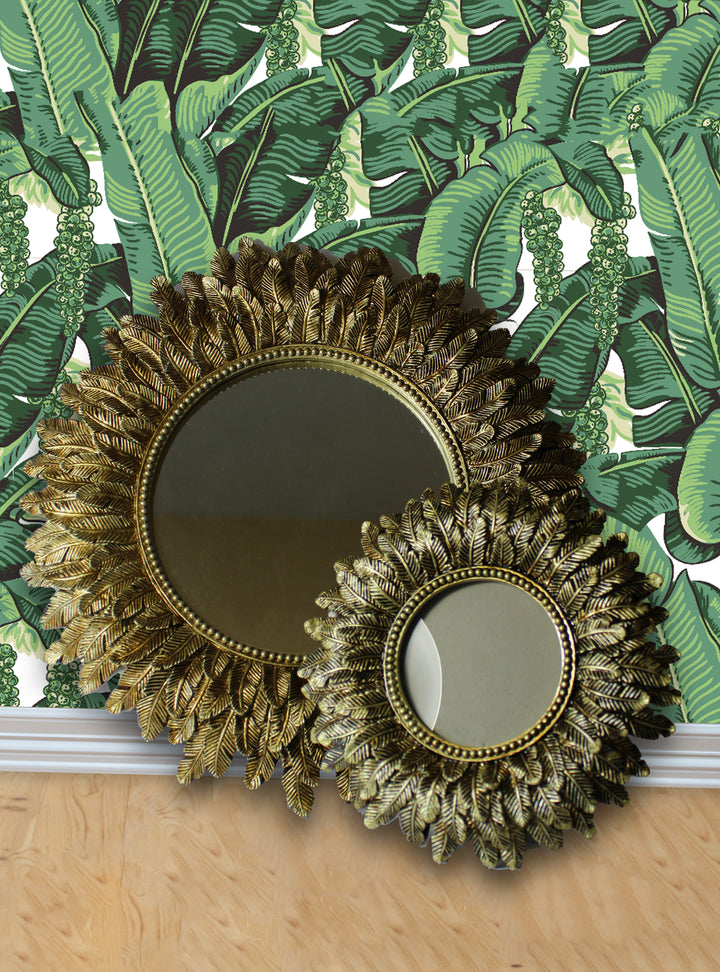 Layered Feathered Mirror – Sunflower Mirror –  Antique Gold Leaf Mirror – Decorative Bathroom Mirror