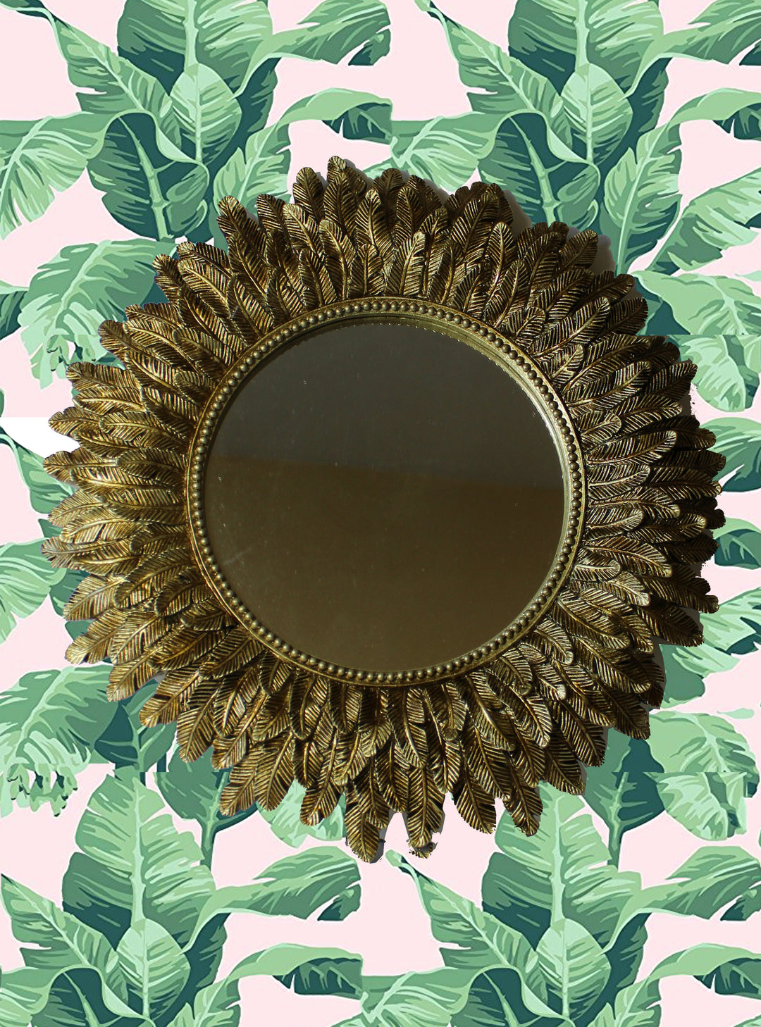 Layered Feathered Mirror – Sunflower Mirror –  Antique Gold Leaf Mirror – Decorative Bathroom Mirror