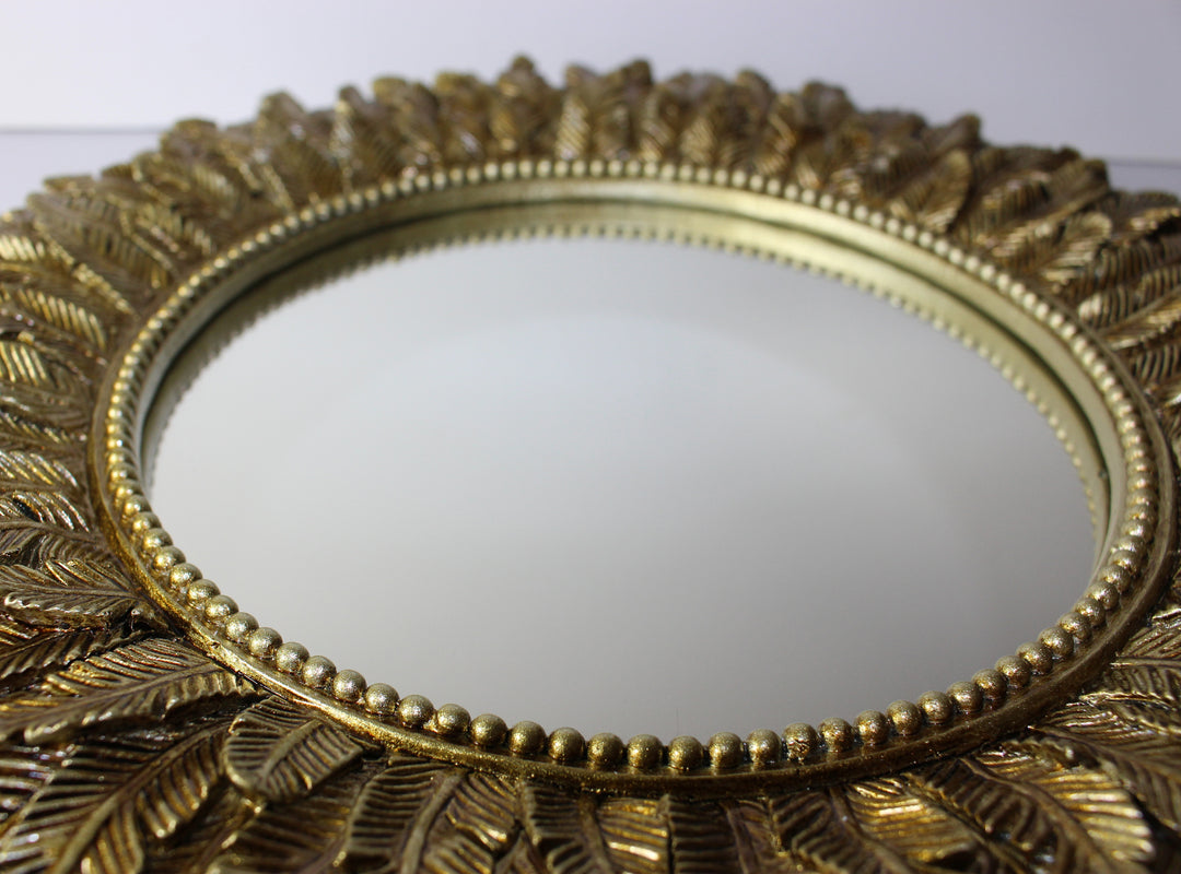 Layered Feathered Mirror – Sunflower Mirror –  Antique Gold Leaf Mirror – Decorative Bathroom Mirror