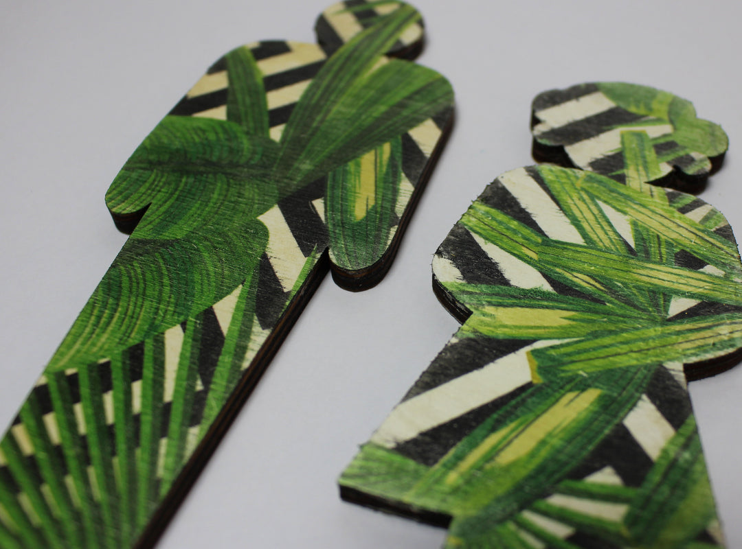 Man and Woman Bathroom Pair - Wooden Bathroom Sign- Tropical Botanical Bathroom Trend