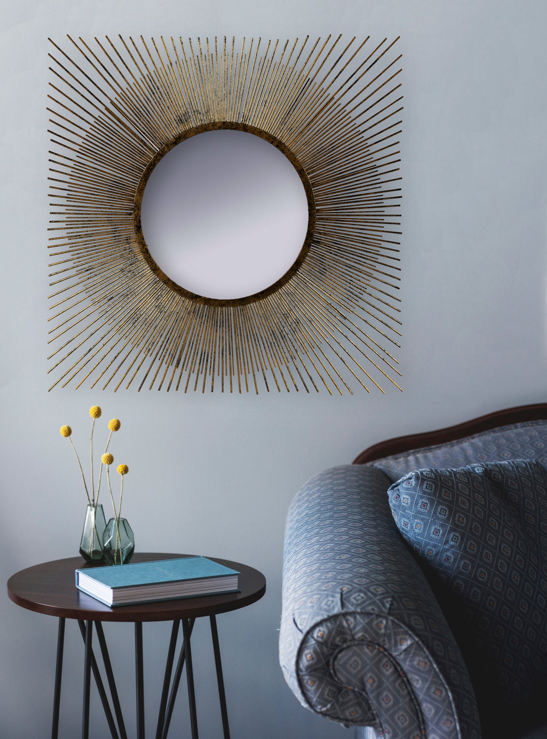 Spiky Mirror – Square Starburst Mirror –  Brushed Gold Square Starburst Mirror – Antique Gold Wall Mirror