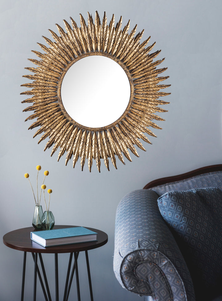 Feathers Mirror, Starburst Wall Mirror, Metallic Sunburst Mirror