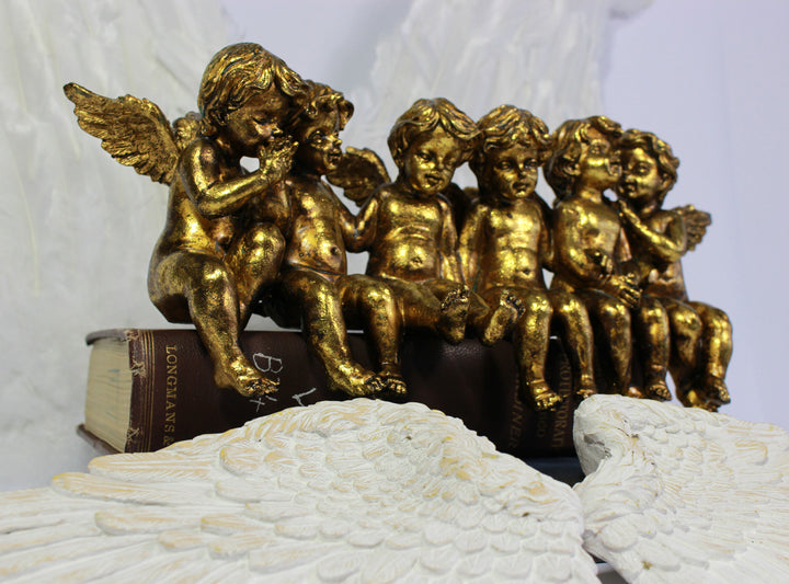 Large Antique Gold Sitting Row of Cherubs & Angels
