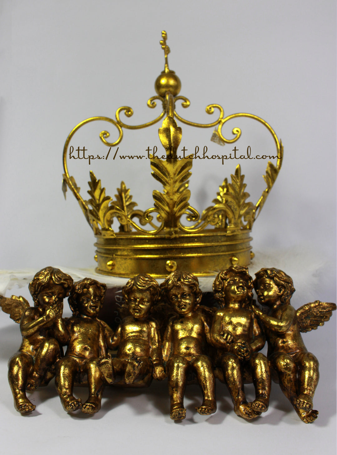 Large Antique Gold Sitting Row of Cherubs & Angels