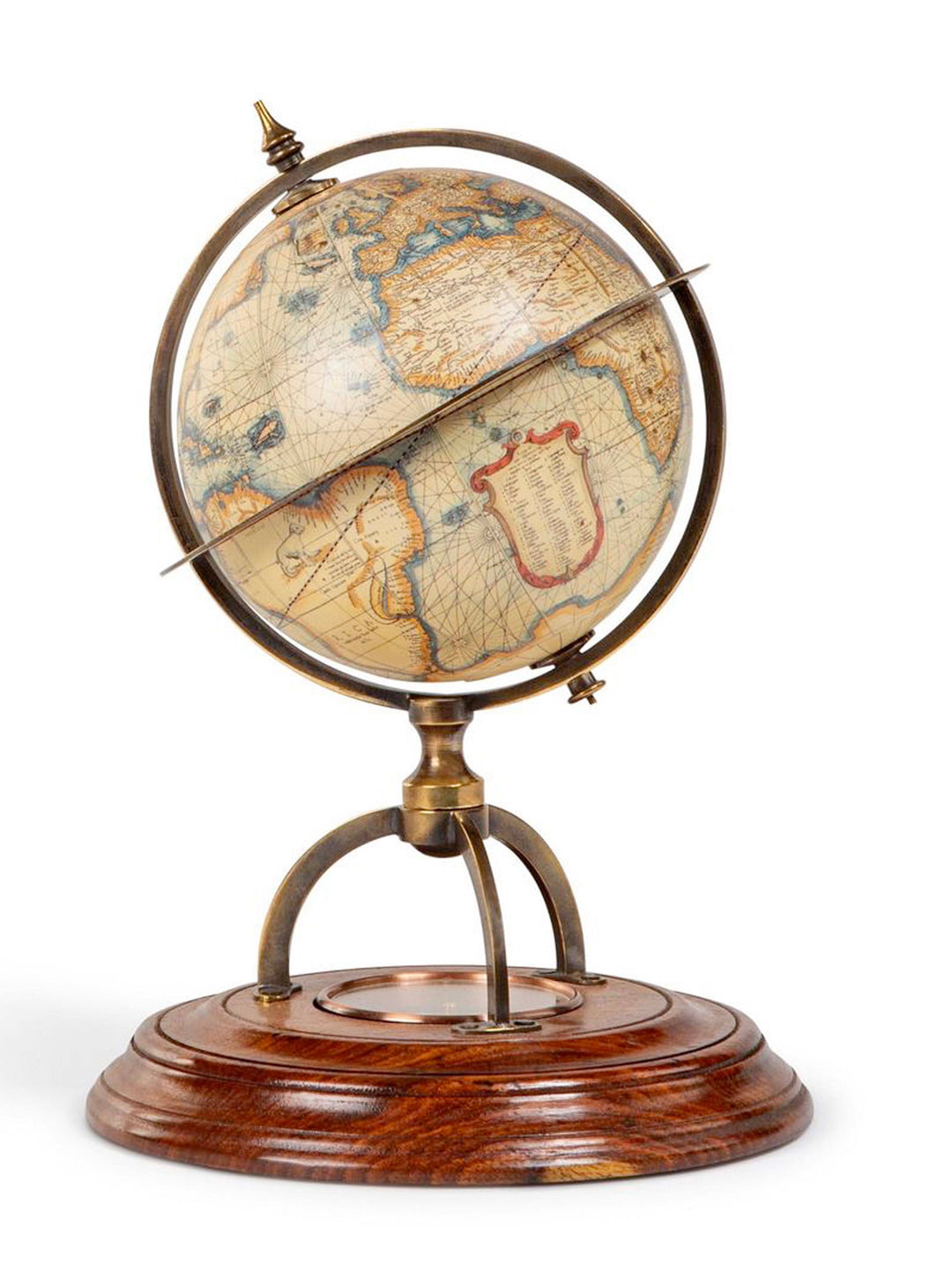 Small vintage globe replica terrestrial globe with compass