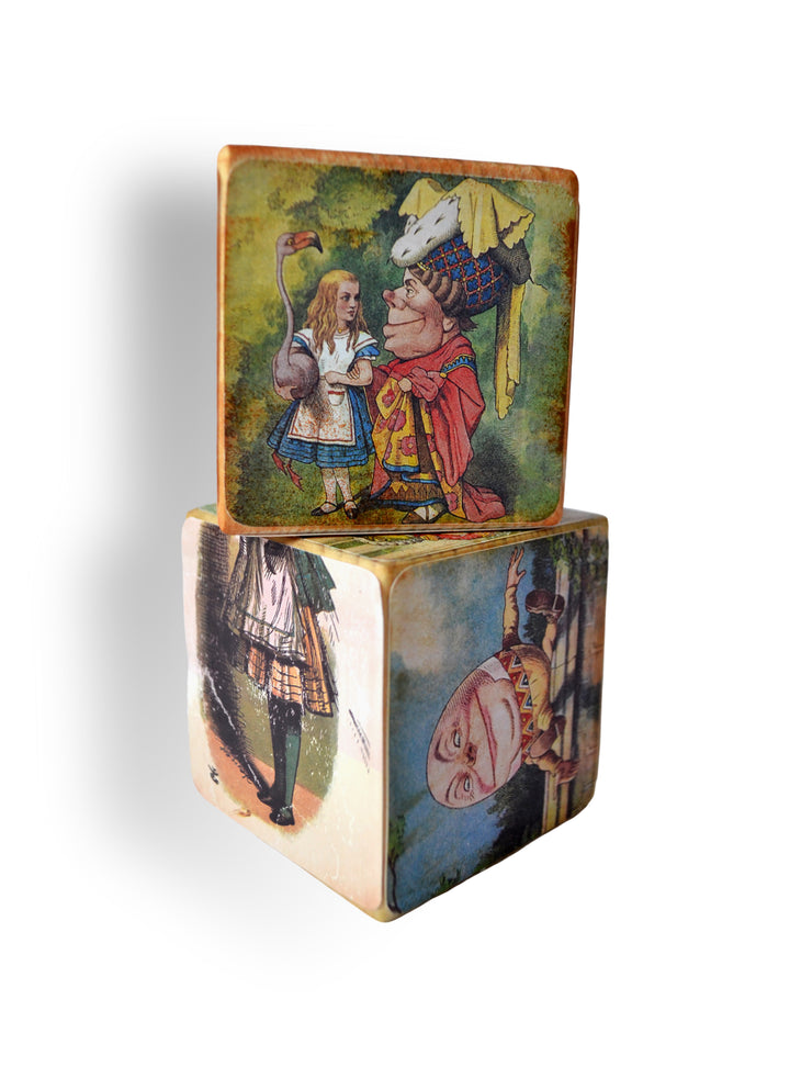 Alice In Wonderland Classic Vintage Wooden Blocks set of 5  – Non Personalise Baby Blocks