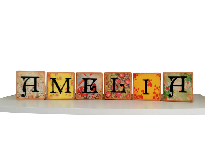 Alice In Wonderland Classic Vintage Wooden Blocks set of 5  – Non Personalise Baby Blocks