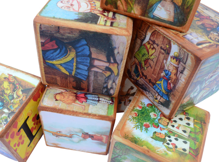 Alice In Wonderland Classic Vintage Wooden Blocks set of 5  – Non Personalise Baby Blocks