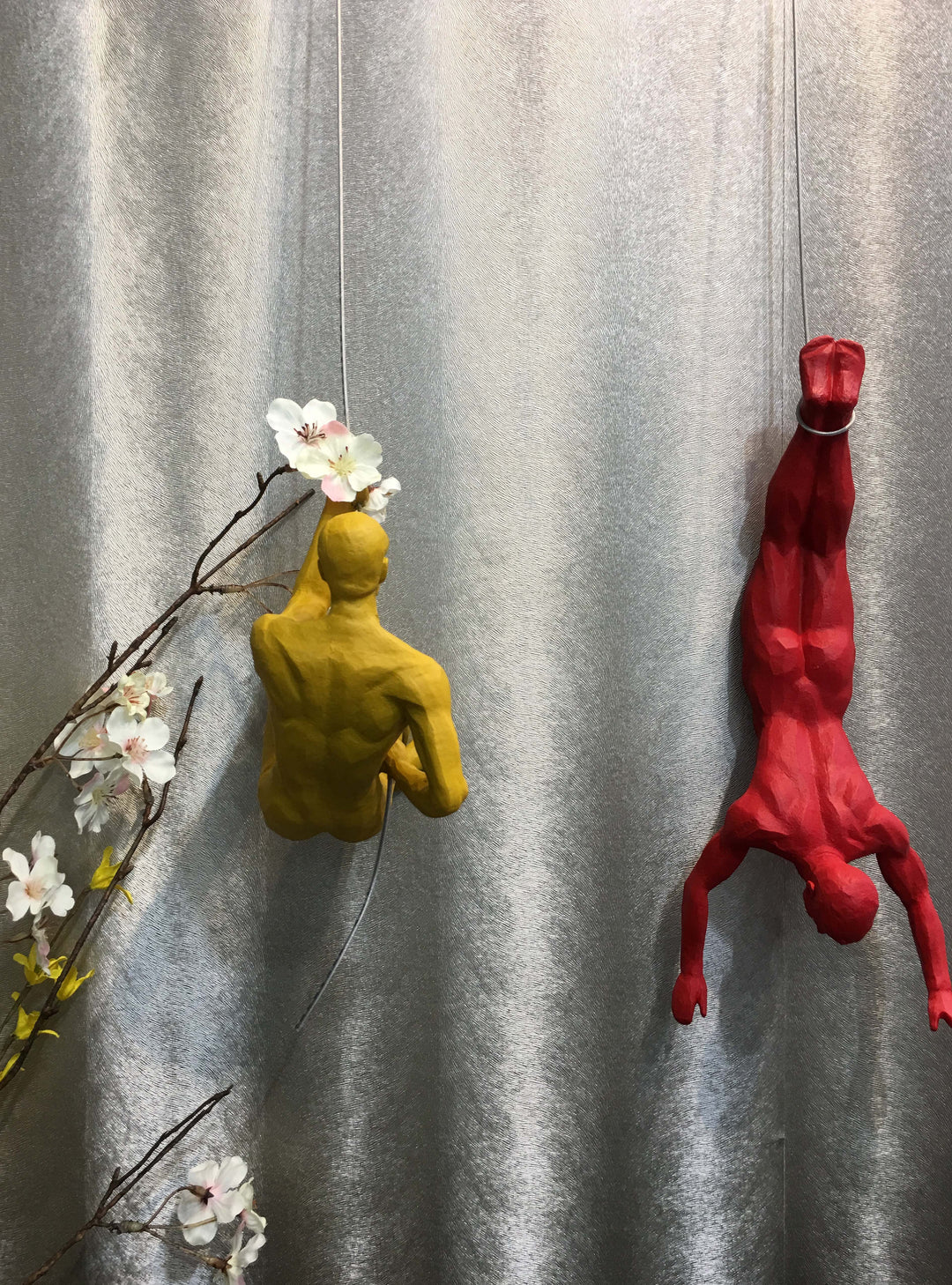 Sculptures – Three Climbing Men Multi Colour Set – Abseiling Men Wall Hanging