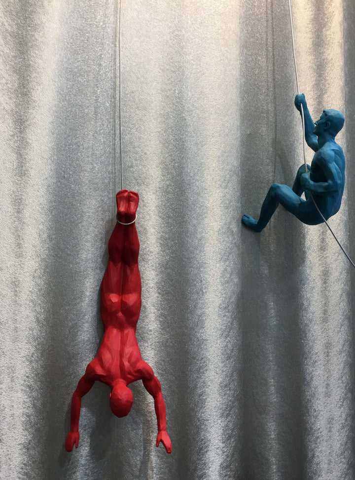 Sculptures – Three Climbing Men Multi Colour Set – Abseiling Men Wall Hanging