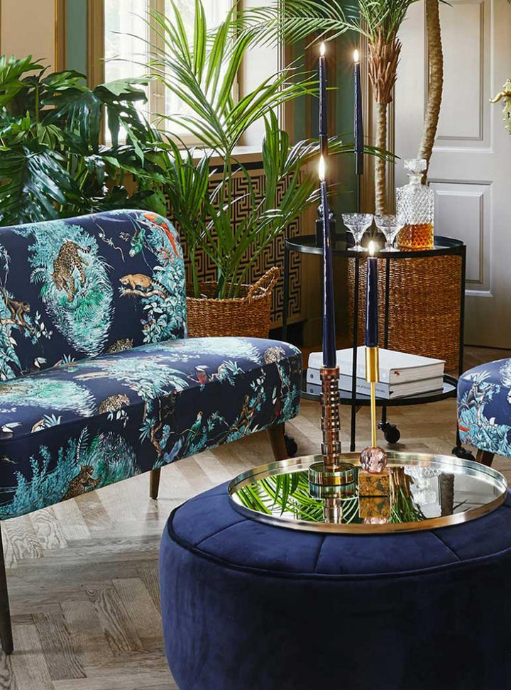 Exotic Animal Printed Mini Sofa, Monkey Leopard Blue