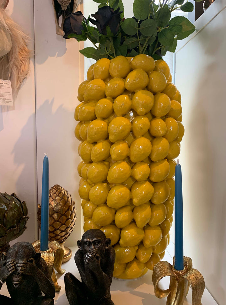 yellow lemon vase, yellow glazed ceramic vase, lemon vase large 