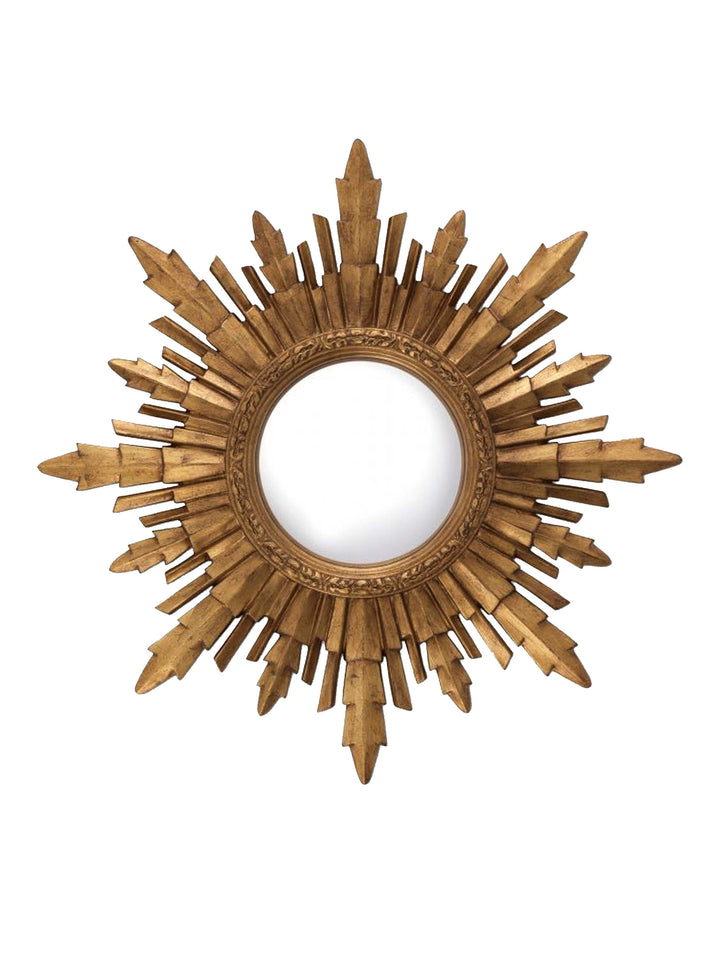 Small Antique Gold Sunburst Convex Glass Wall Mirror