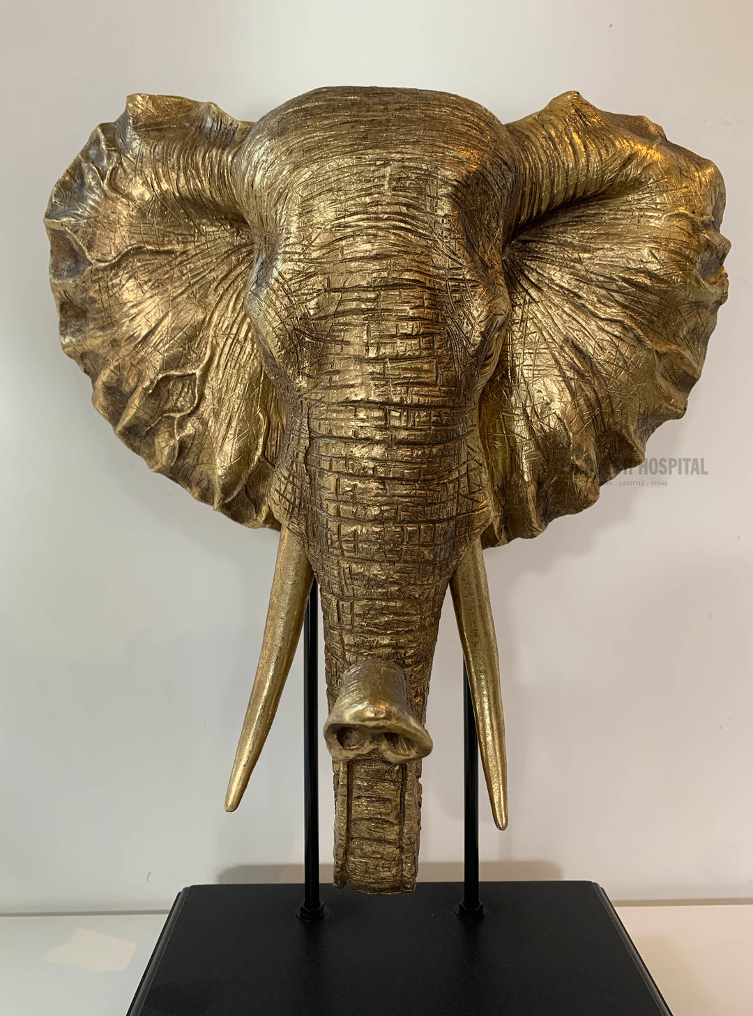 Large gold elephant on base freestanding 