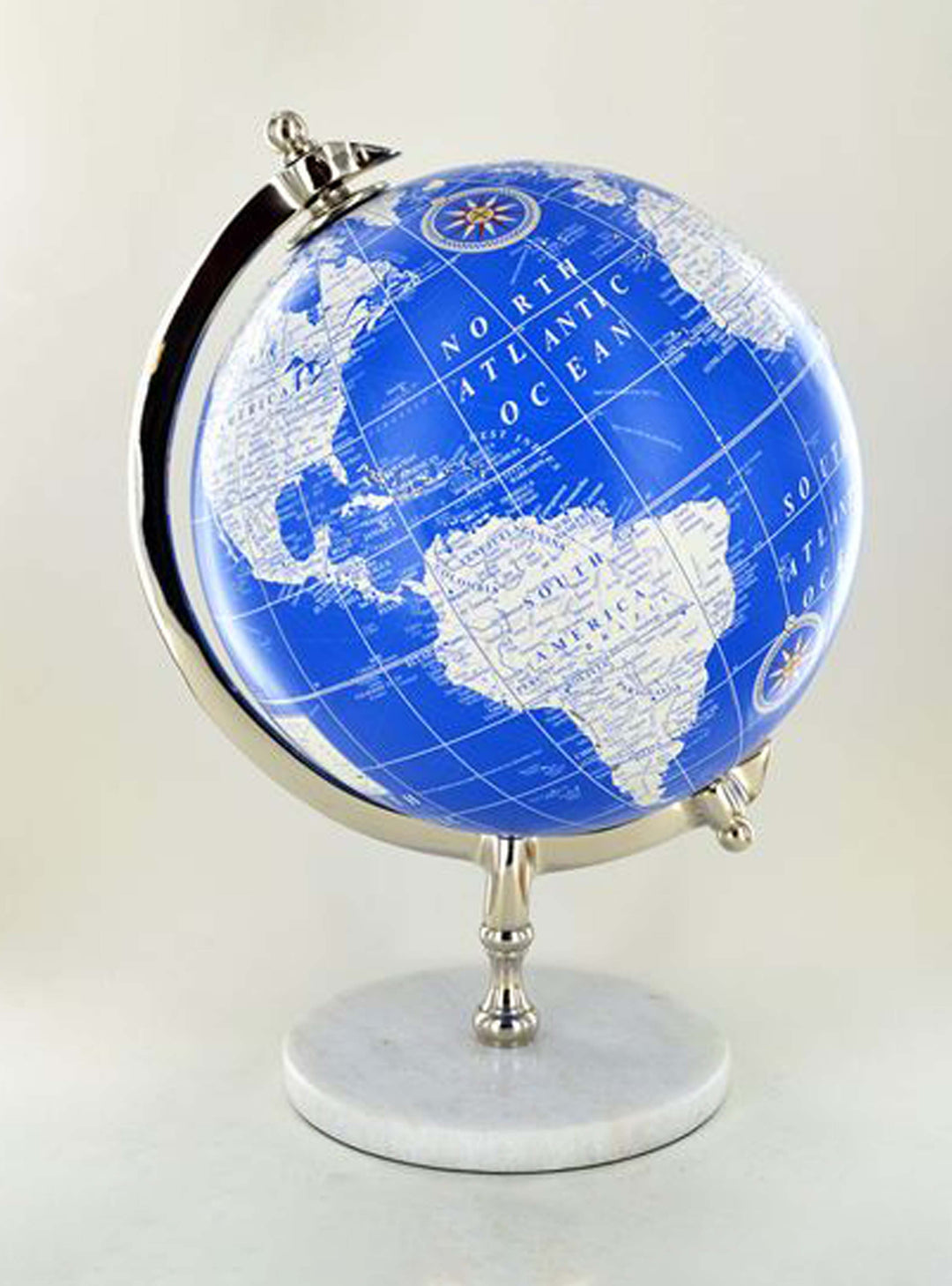 Nautical Globe on Marble Base, Classic Vintage Globe Blue & White, 30cm