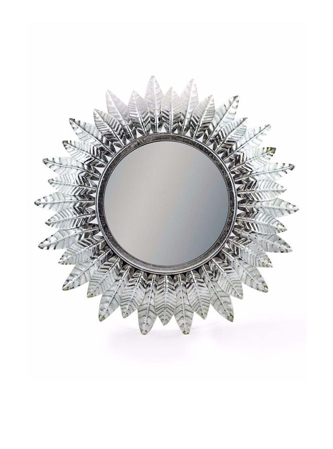 Hollywood Regency Feather Leaf Mirror – Small Silver Leaf Sun Convex Mirror