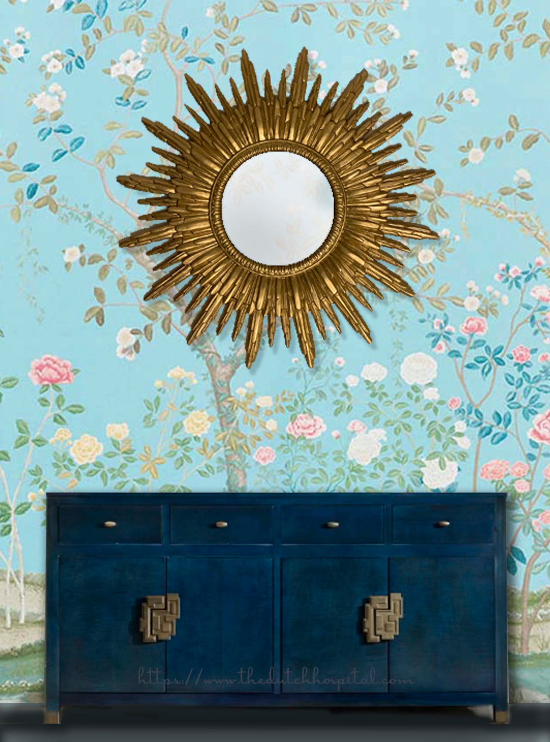 Gold Sunburst Wall Mirror, French Baroque Style Starburst Mirror