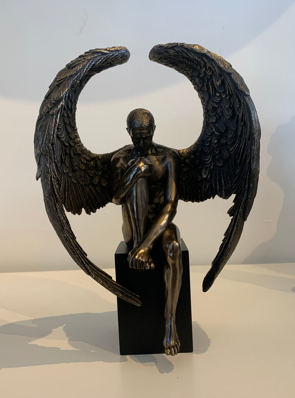 Extra large bronze sculpture, large angel winged man, angel man, male angel 