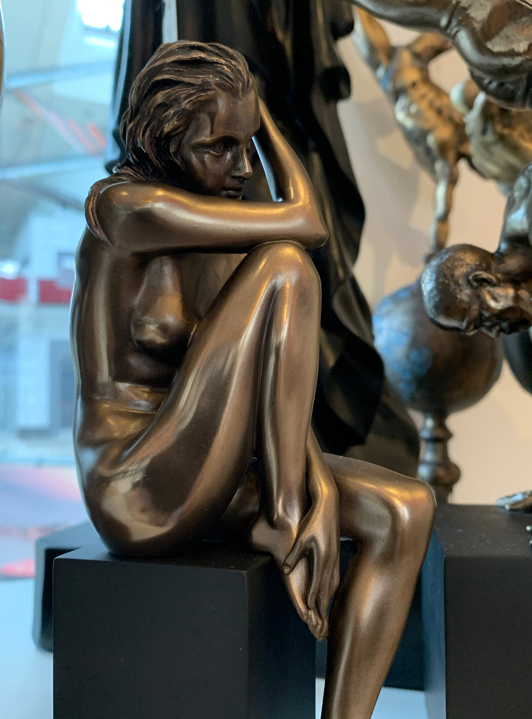 Erotic Nude Female Figurine – Crouching Nude Bronze Sculpture