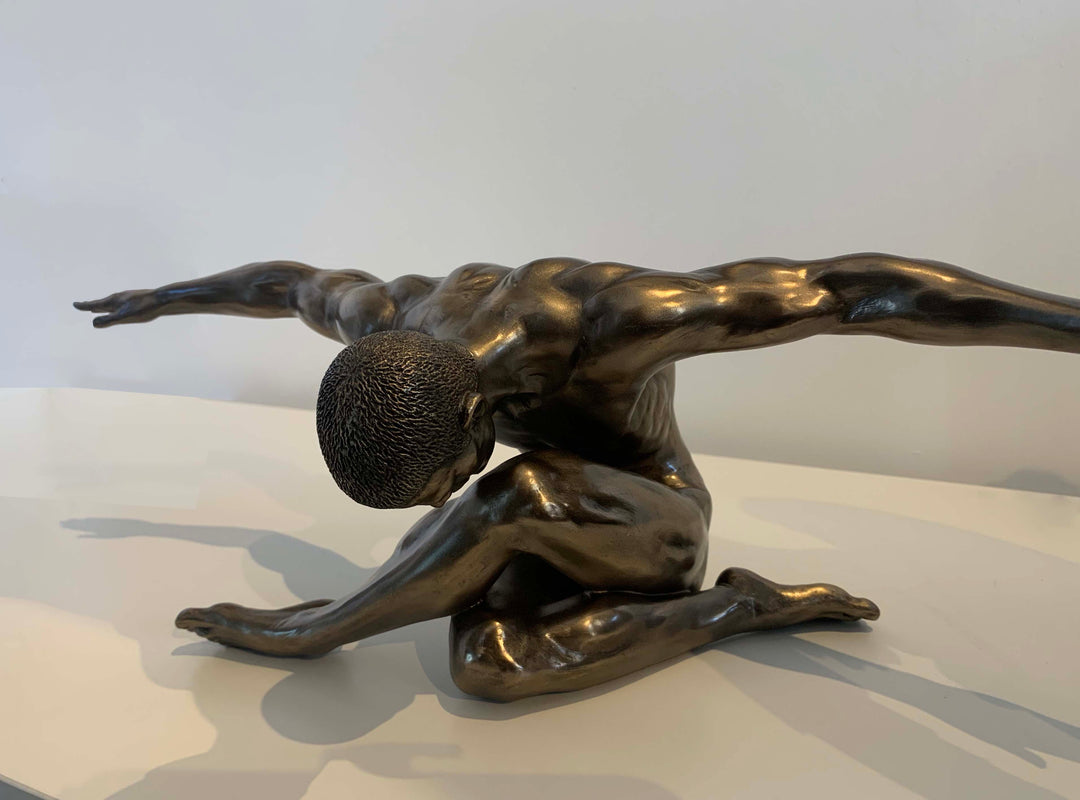 Male Outstretched Arms Sculpture, sitting man statue, antique gold male figures, man arm stretched  
