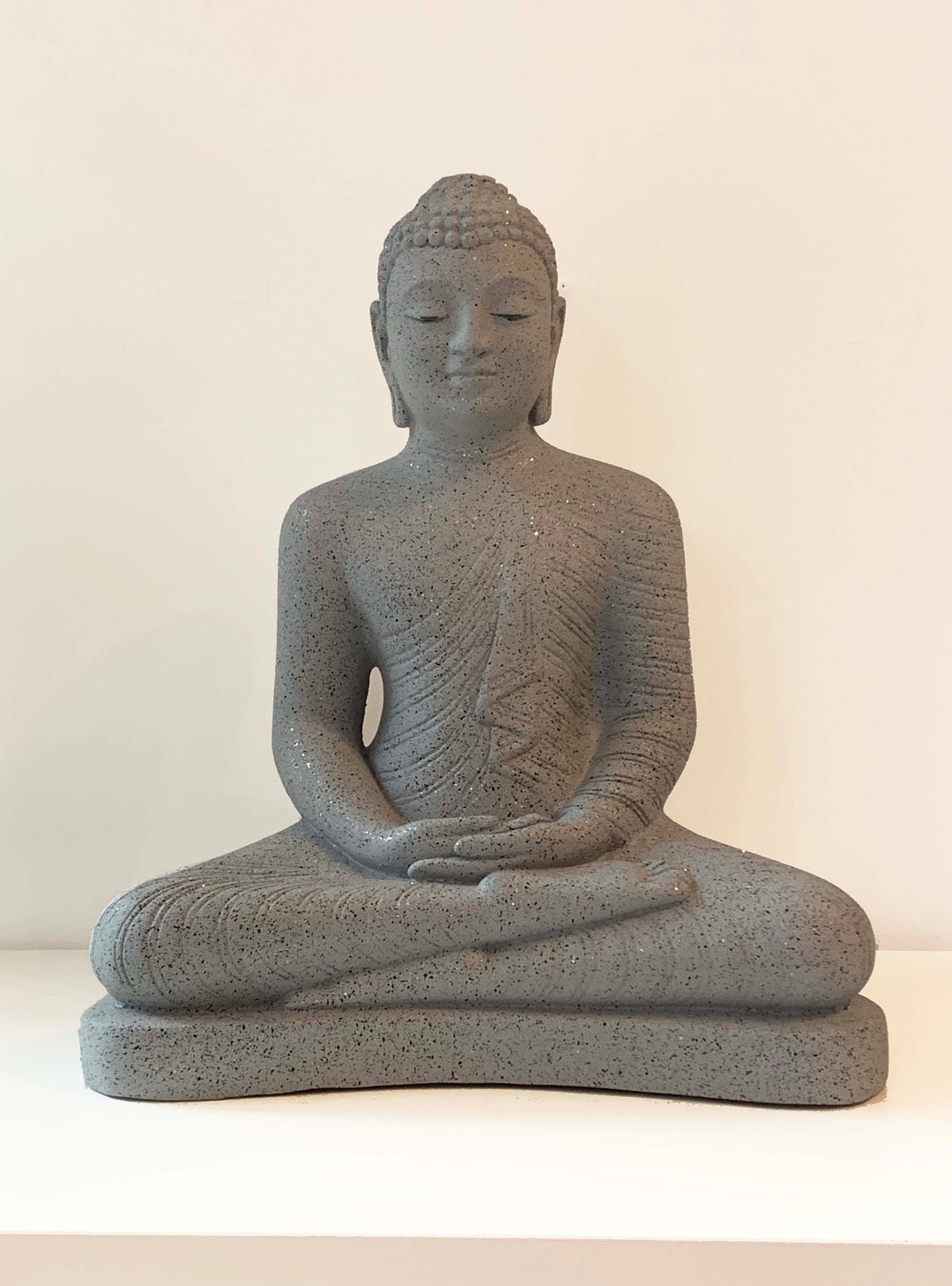 Seated Buddha Statue Grey Stone Effect