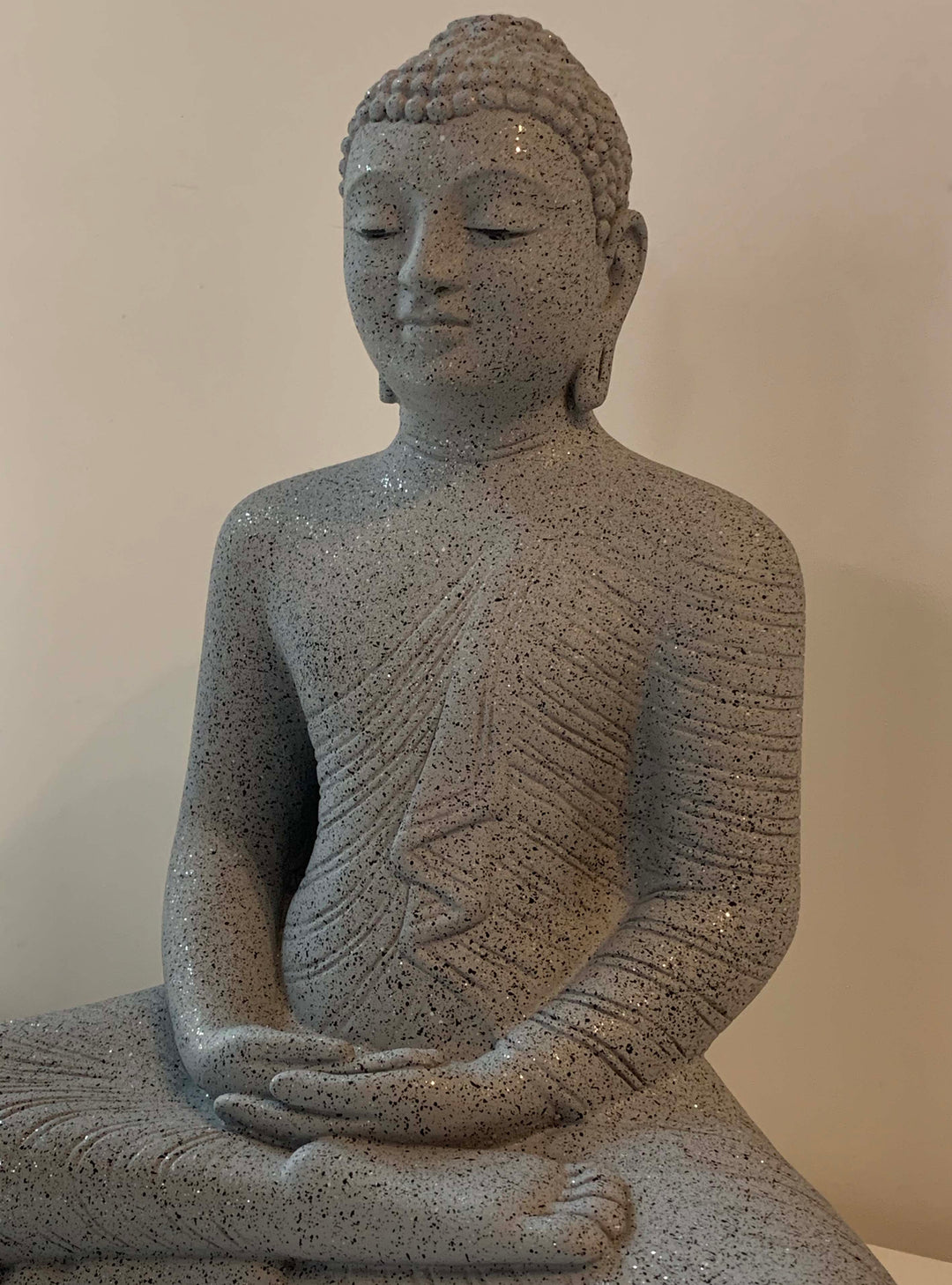 Seated Buddha Statue Grey Stone Effect