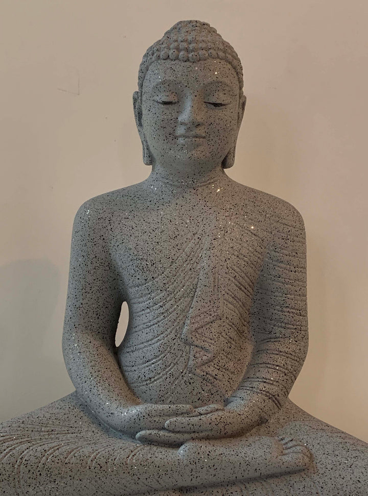 Seated Buddha Statue Grey Stone Effect