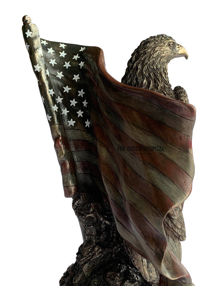  the Bald Eagle Sculpture Perch on Branch with Stars N Stripes