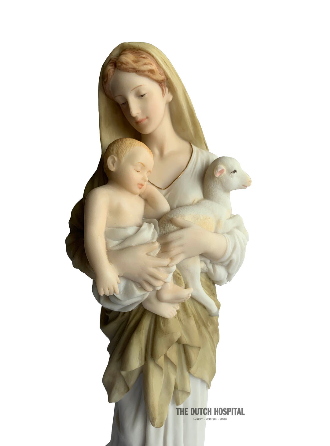 Innocence – Mother Mary Holding baby Jesus and Lamb  –  Statue of female