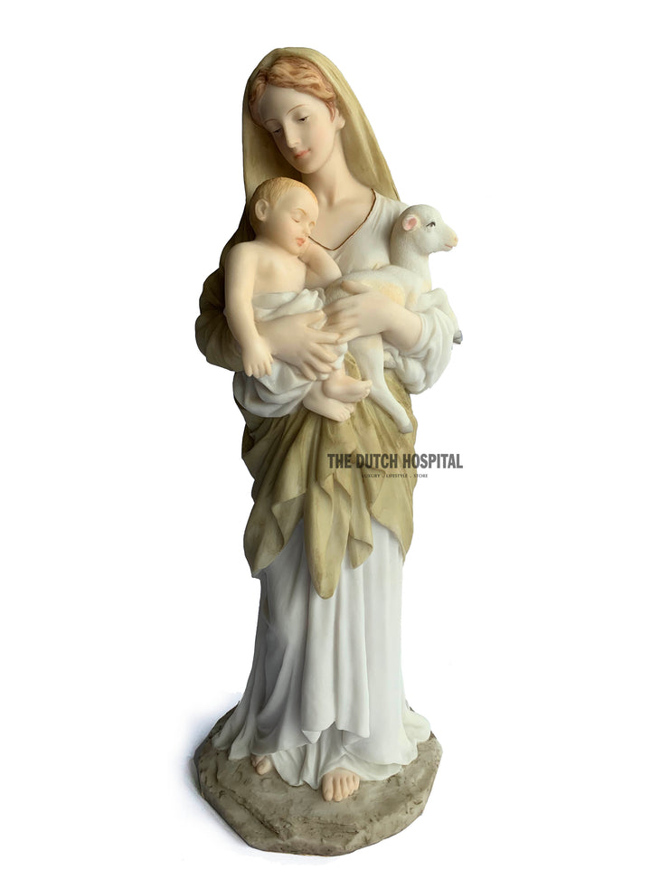 Innocence – Mother Mary Holding baby Jesus and Lamb  –  Statue of female