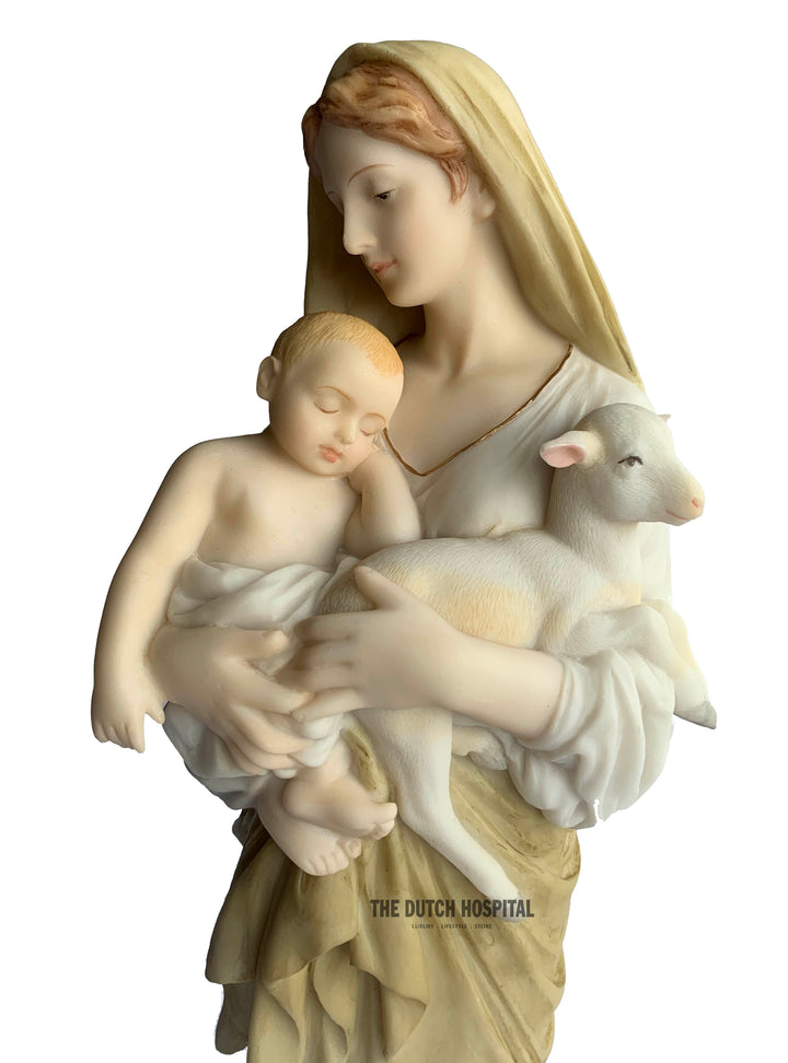 Innocence – Mother Mary Holding baby Jesus and Lamb  –  Statue of female