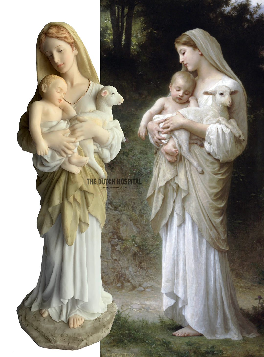 Innocence – Mother Mary Holding baby Jesus and Lamb  –  Statue of female