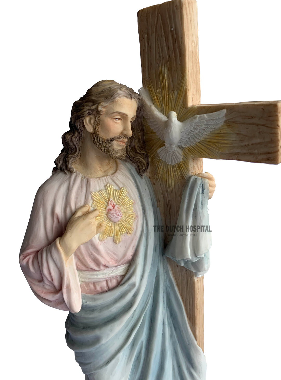 Jesus With Sacred Heart Leaning On The Dove Cross