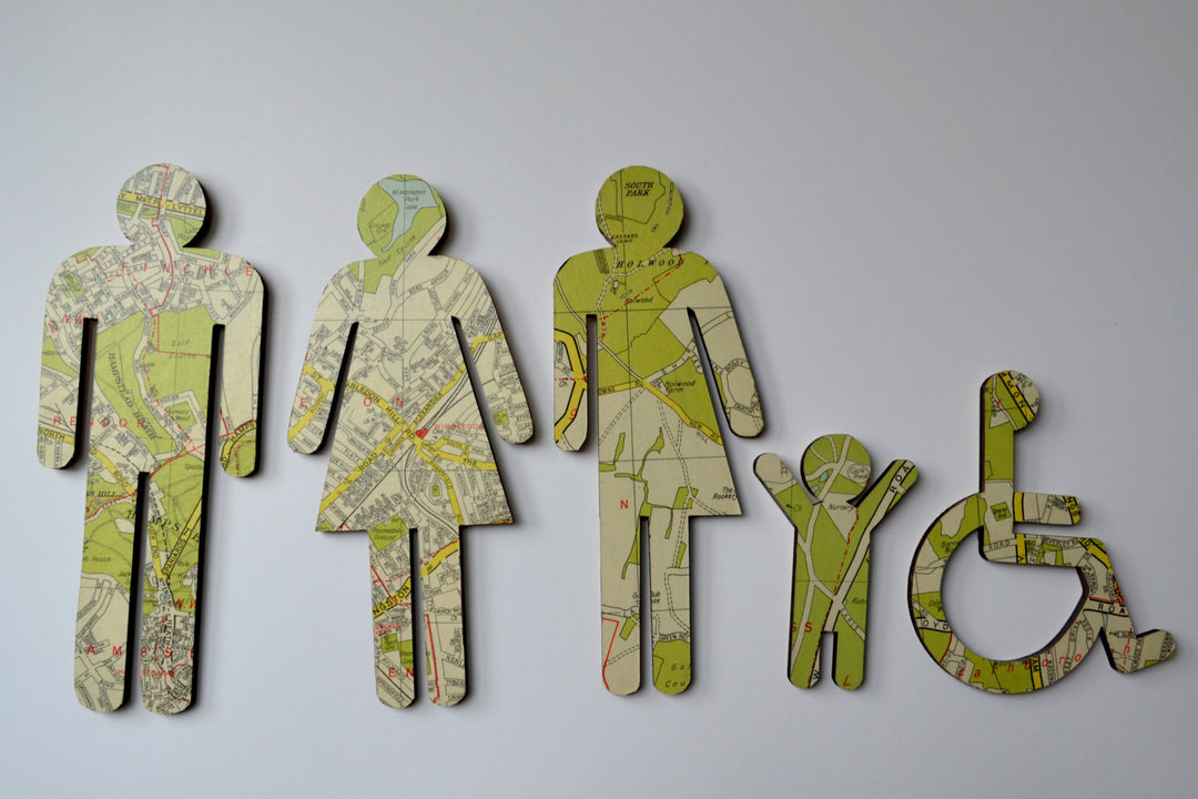 Family Bathroom Sign, ADA Transgender Sign, Wheelchair User Sign, Vintage Map Decor