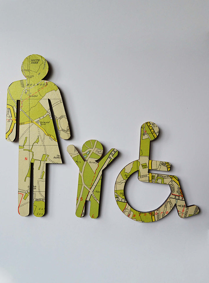 Family Bathroom Sign, ADA Transgender Sign, Wheelchair User Sign, Vintage Map Decor