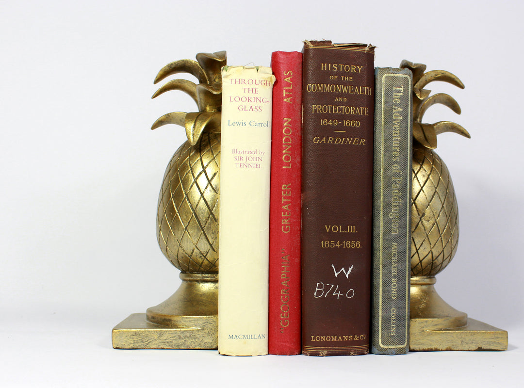 Bookends :Pineapple – Vintage Hollywood Regency Gift –  Antique Gold Bookends