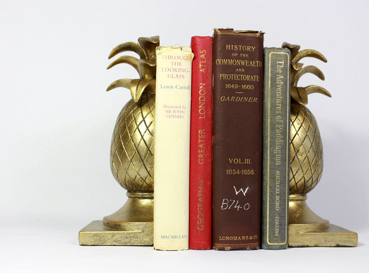 Bookends :Pineapple – Vintage Hollywood Regency Gift –  Antique Gold Bookends