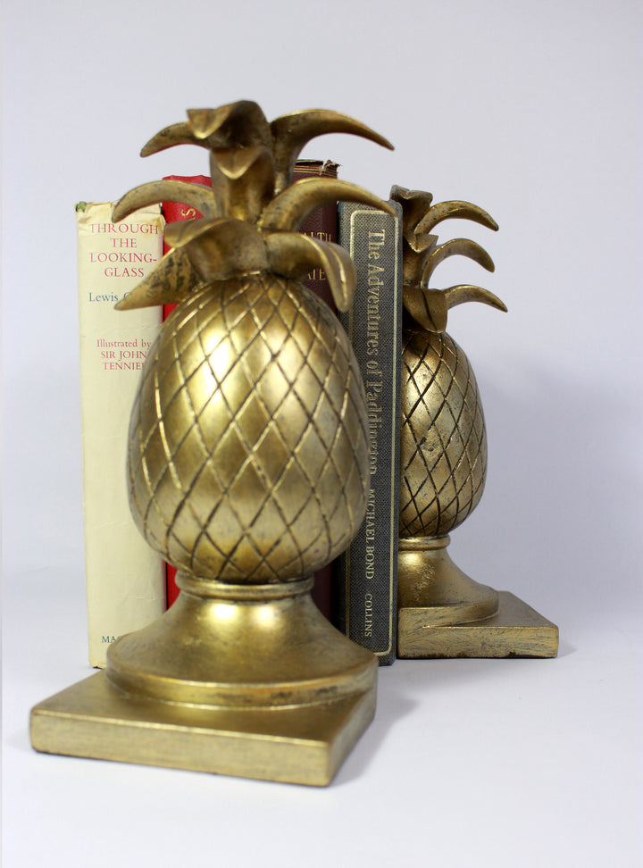 Bookends :Pineapple – Vintage Hollywood Regency Gift –  Antique Gold Bookends